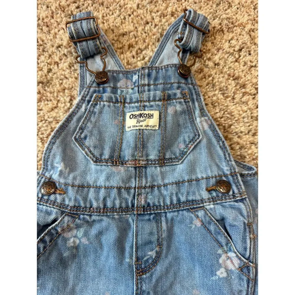 OshKosh B'gosh Overalls, size 6-9 Mos; floral print; Blue & Pink